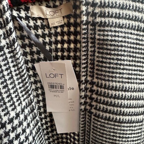 LOFT Poncho Shawl Reversible Plaid Houndstooth Fringe Women's M/L - Picture 5 of 10